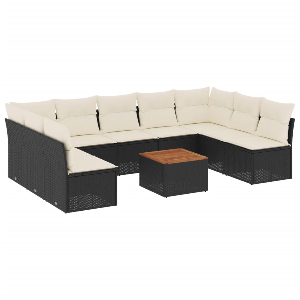 Set Divani da Giardino 10pz con Cuscini in Polyrattan Nero - immagine 2