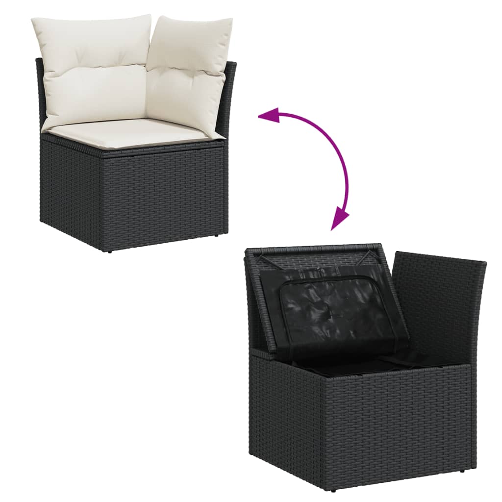 Set Divani da Giardino 10pz con Cuscini in Polyrattan Nero - immagine 5