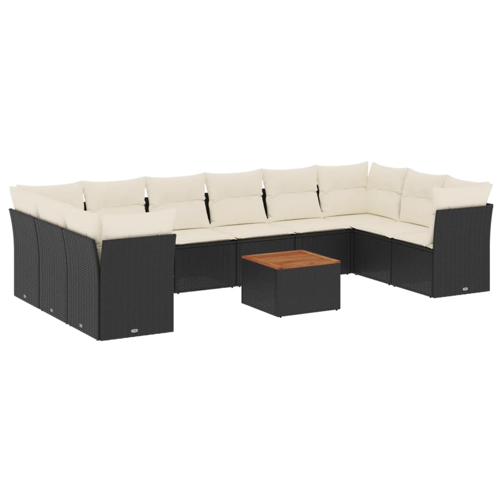 Set Divani da Giardino 11 pz con Cuscini in Polyrattan Nero - immagine 2