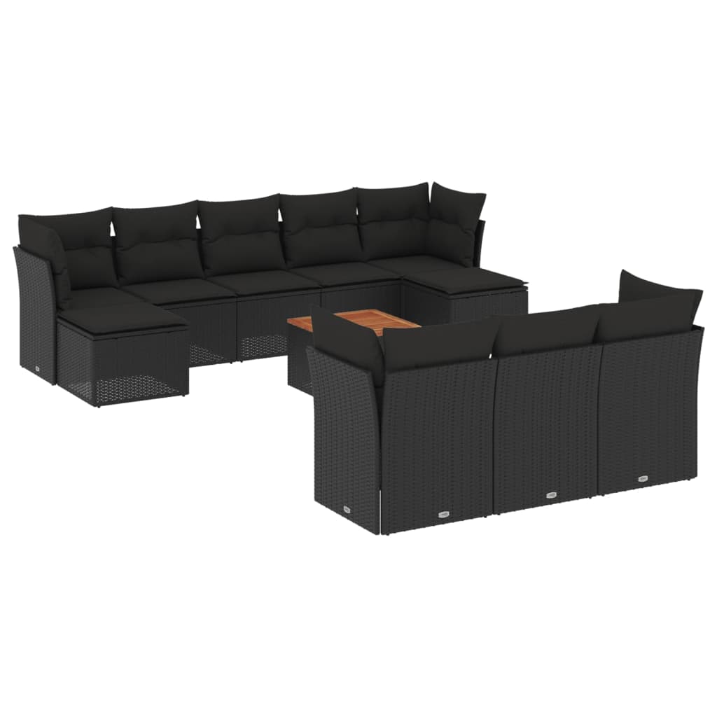 Set Divani da Giardino 11 pz con Cuscini in Polyrattan Nero - immagine 2
