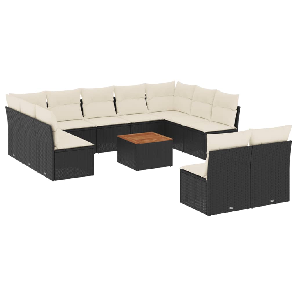 Set Divani da Giardino 12 pz con Cuscini Nero in Polyrattan - immagine 2
