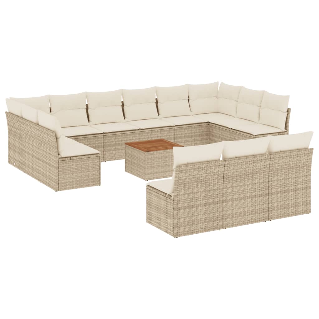 Set Divani da Giardino 14pz con Cuscini in Polyrattan Beige - immagine 2