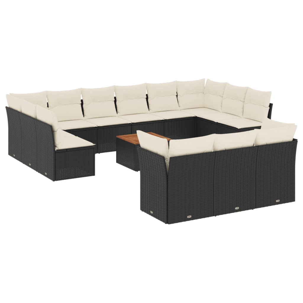 Set Divani da Giardino 14pz con Cuscini in Polyrattan Nero - immagine 2
