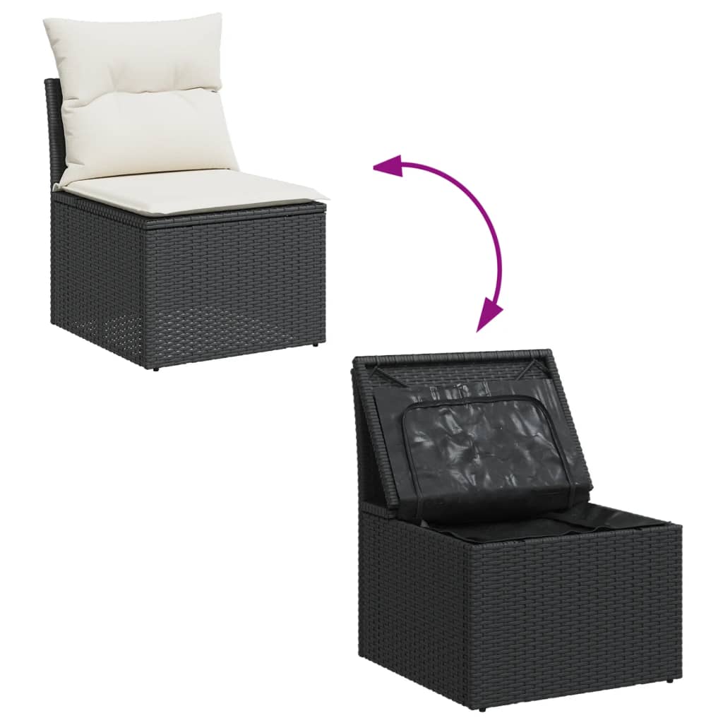Set Divani da Giardino 14pz con Cuscini in Polyrattan Nero - immagine 8
