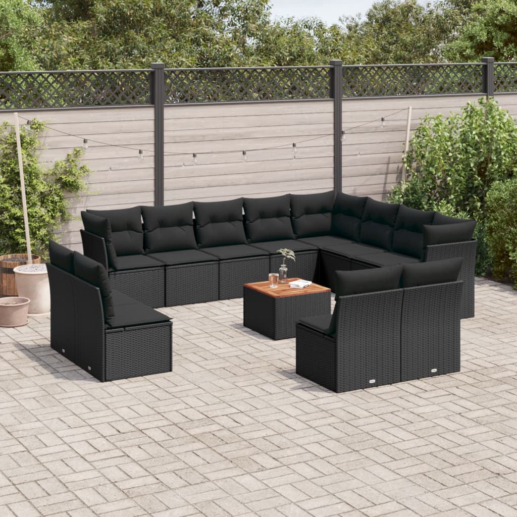Set Divano da Giardino 13 pz con Cuscini Beige in Polyrattan