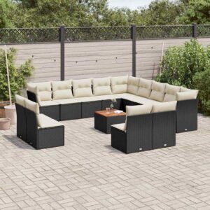 Set Divani da Giardino 14pz con Cuscini in Polyrattan Nero