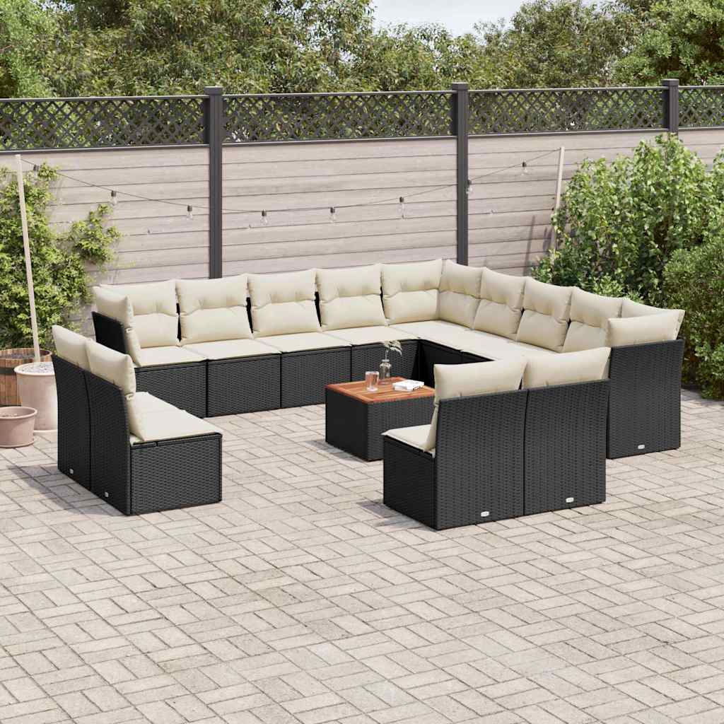 Set Divani da Giardino 14pz con Cuscini in Polyrattan Nero