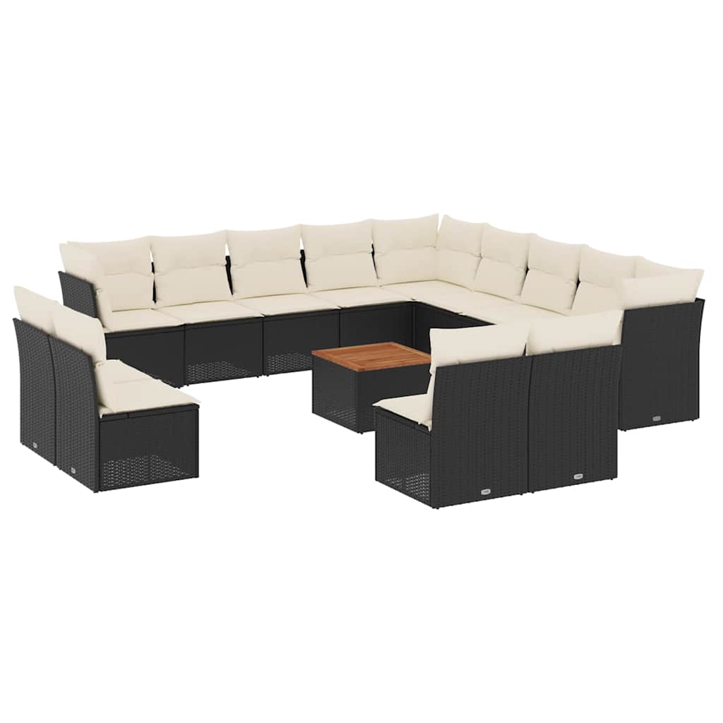 Set Divani da Giardino 14pz con Cuscini in Polyrattan Nero - immagine 2