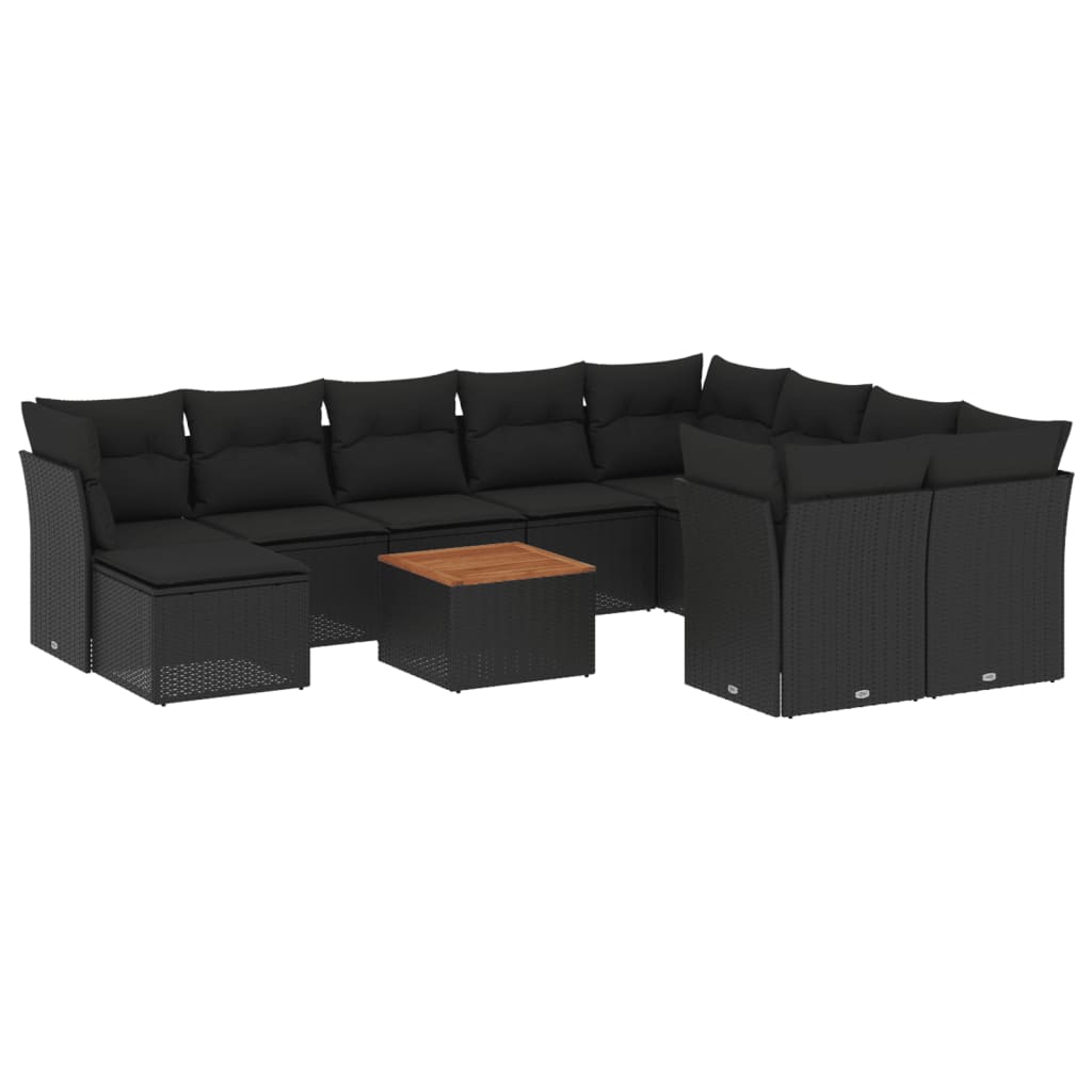 Set Divani da Giardino 11 pz con Cuscini in Polyrattan Nero - immagine 2