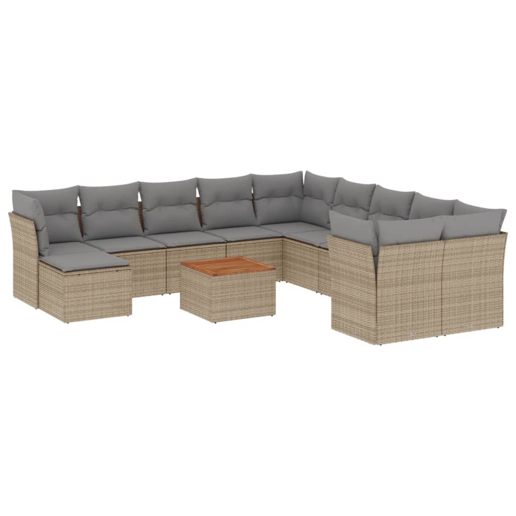 Set Divano da Giardino 12 pz con Cuscini Beige Misto Polyrattan - immagine 2