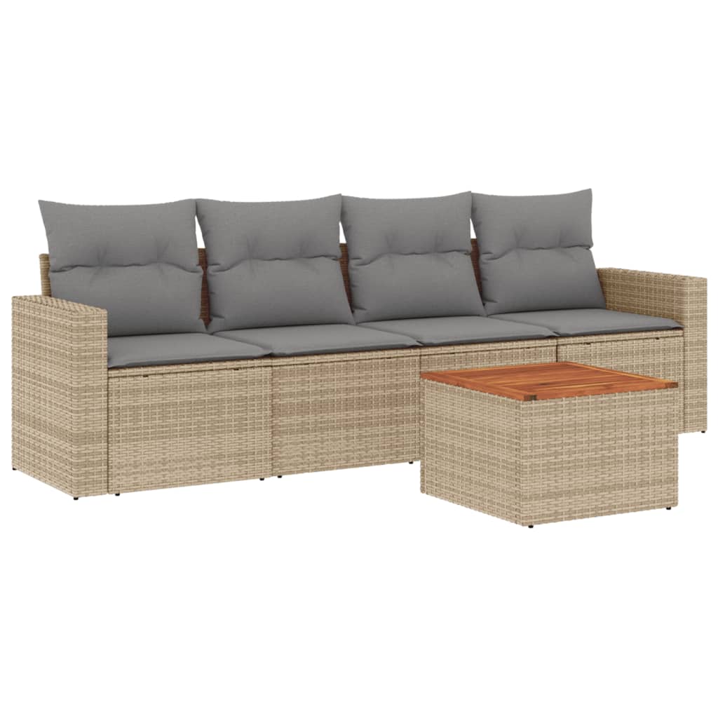 Set Divano da Giardino 5 pz con Cuscini Beige Misto Polyrattan - immagine 2