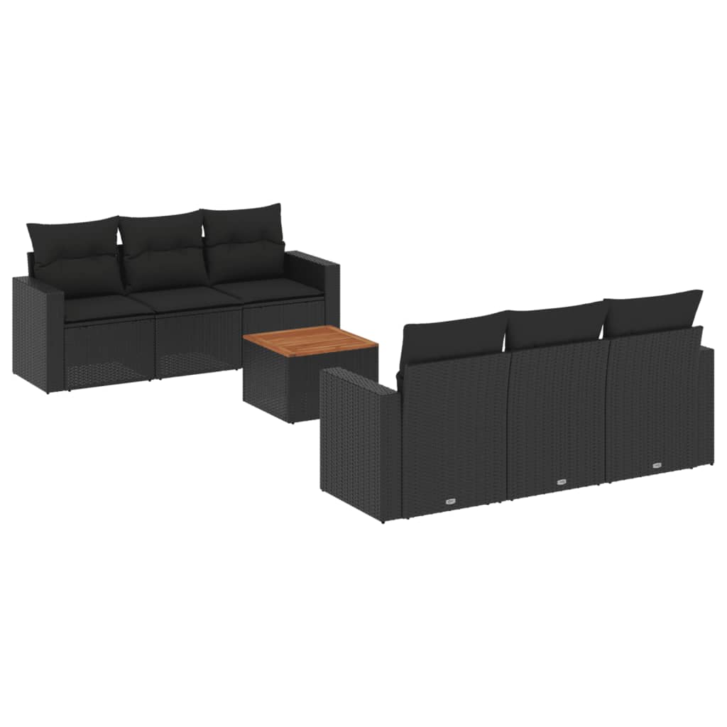 Set Divani da Giardino con Cuscini 7pz Nero Polyrattan - immagine 2
