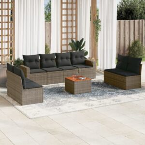 Set Divano da Giardino 9 pz con Cuscini Grigio in Polyrattan