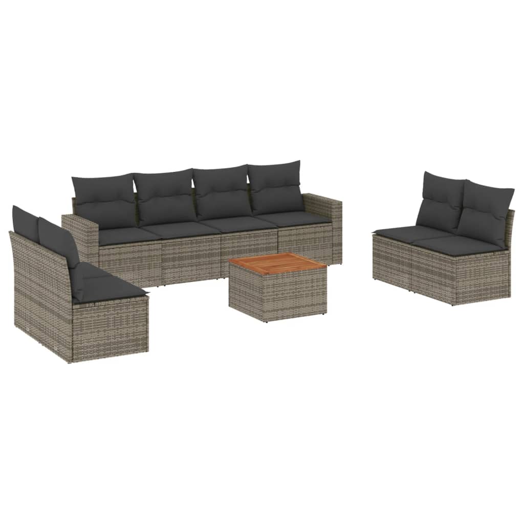 Set Divano da Giardino 9 pz con Cuscini Grigio in Polyrattan - immagine 2