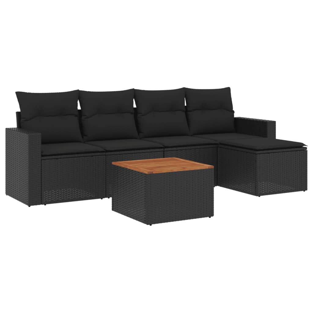 Set Divano da Giardino 6 pz con Cuscini Nero in Polyrattan - immagine 2