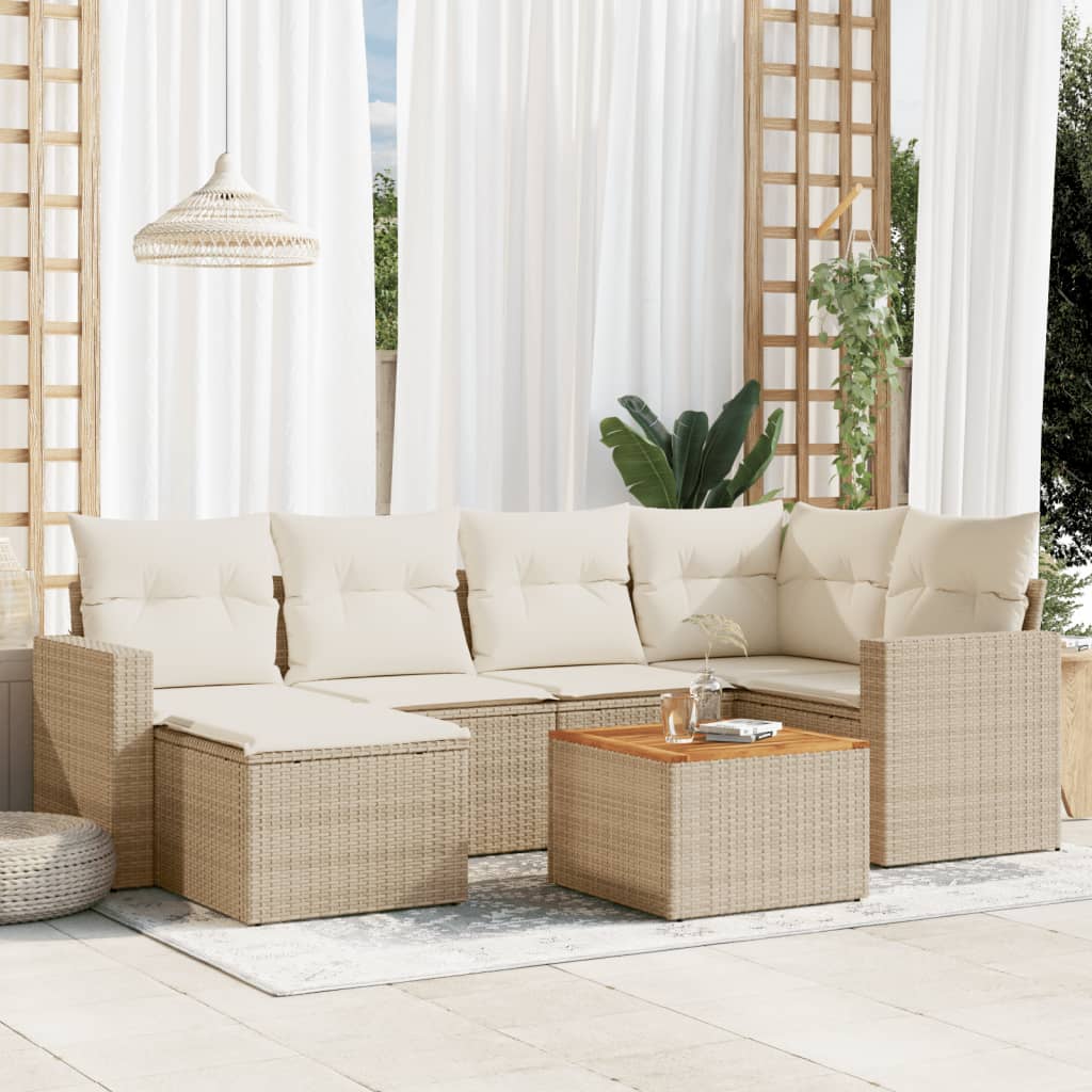 Set Divani da Giardino 7 pz con Cuscini Beige in Polyrattan