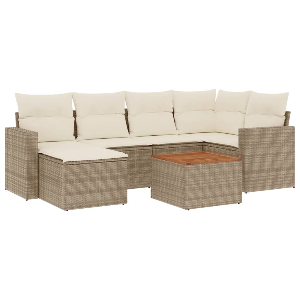 Set Divani da Giardino 7 pz con Cuscini Beige in Polyrattan - immagine 2