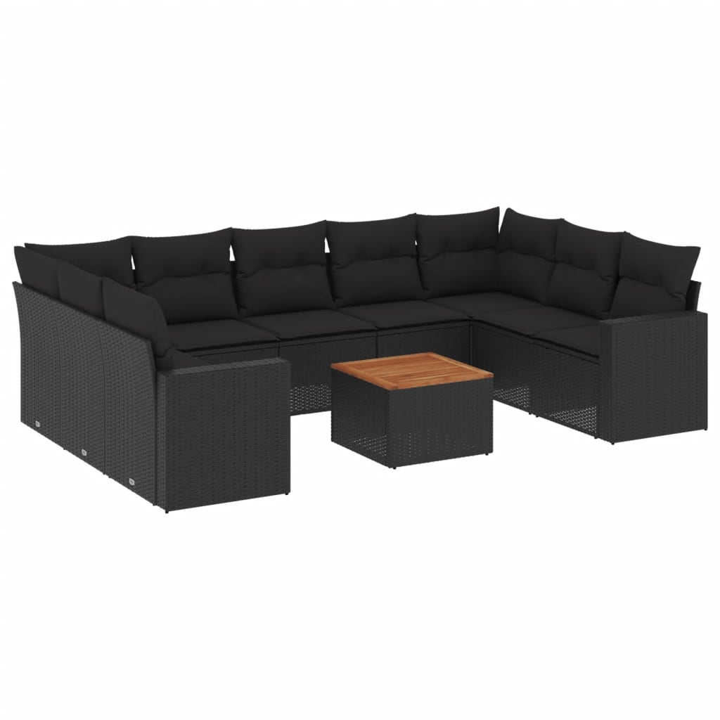 Set Divani da Giardino 10pz con Cuscini in Polyrattan Nero - immagine 2