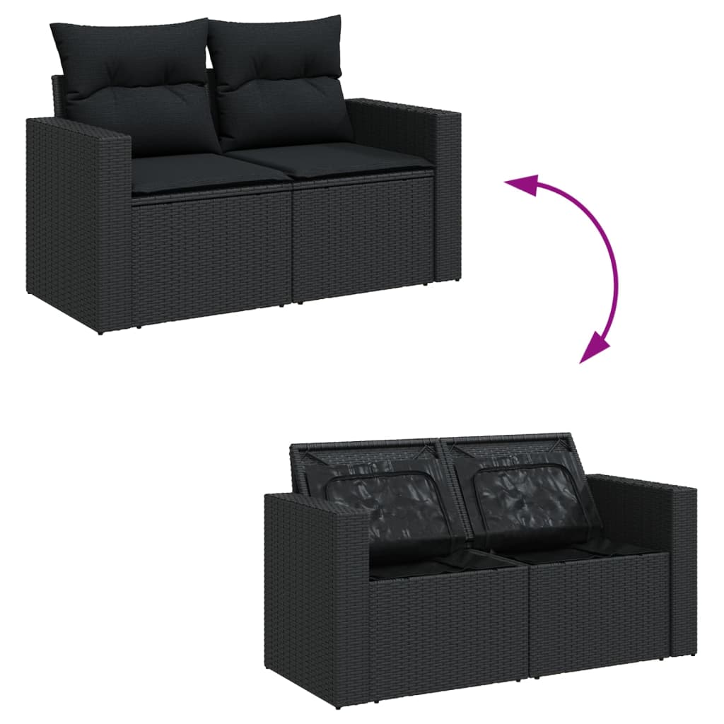 Set Divani da Giardino 10pz con Cuscini in Polyrattan Nero - immagine 3