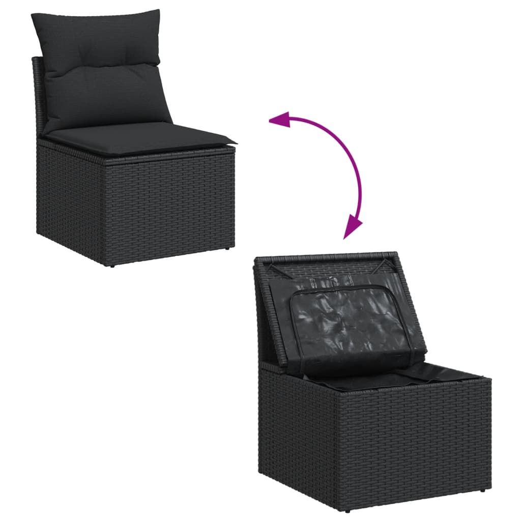 Set Divani da Giardino 10pz con Cuscini in Polyrattan Nero - immagine 4