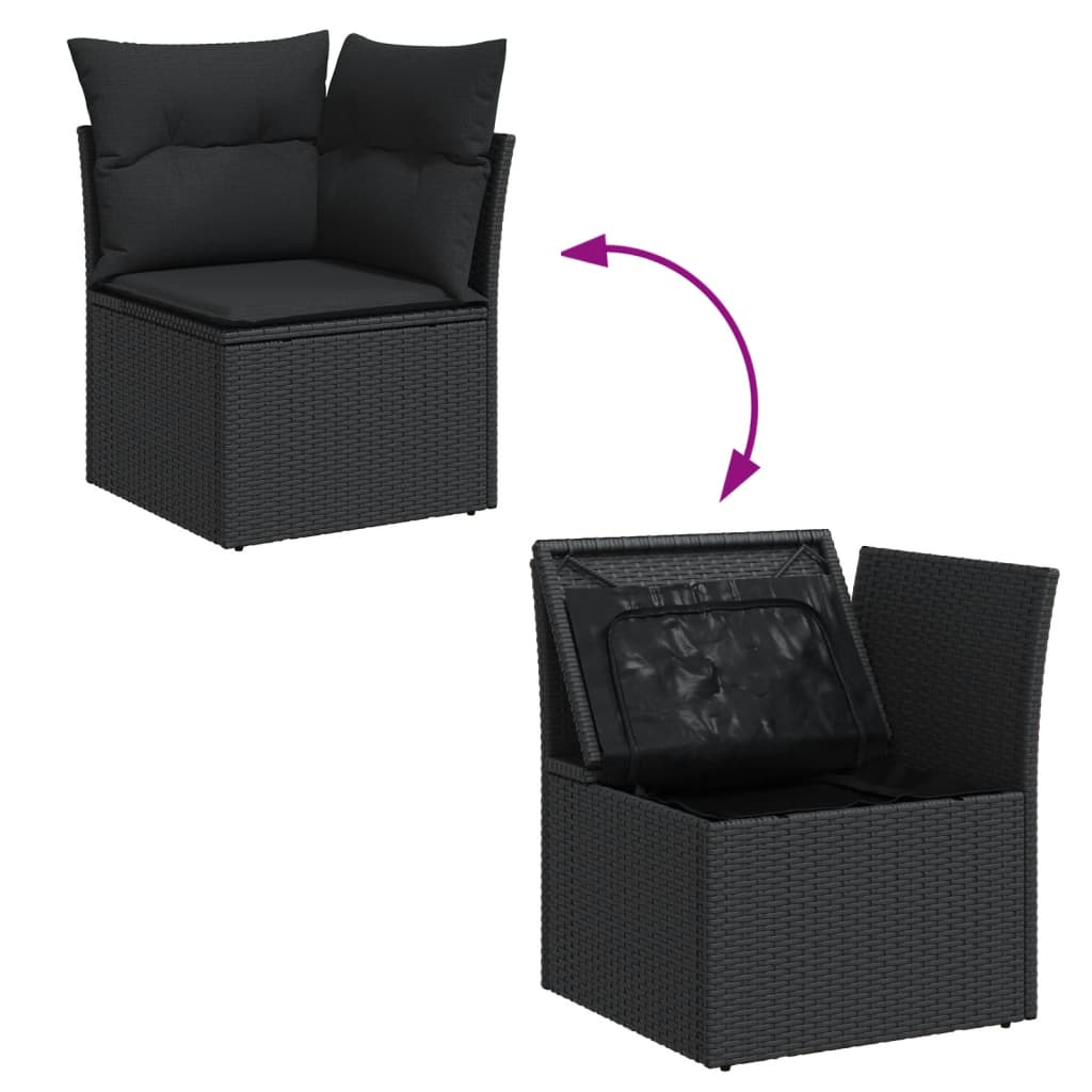 Set Divani da Giardino 10pz con Cuscini in Polyrattan Nero - immagine 5