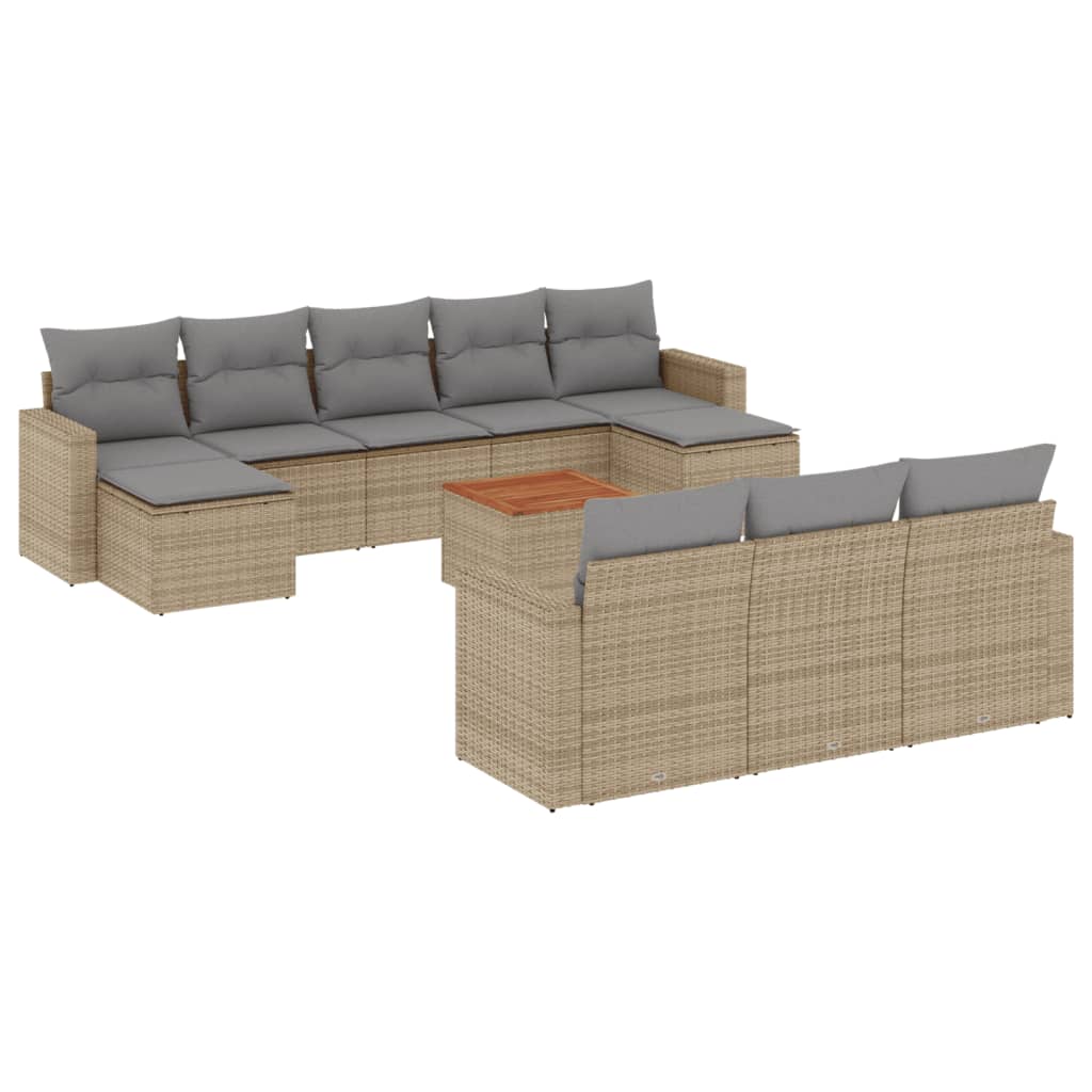 Set Divano da Giardino 11 pz con Cuscini Beige Misto Polyrattan - immagine 2