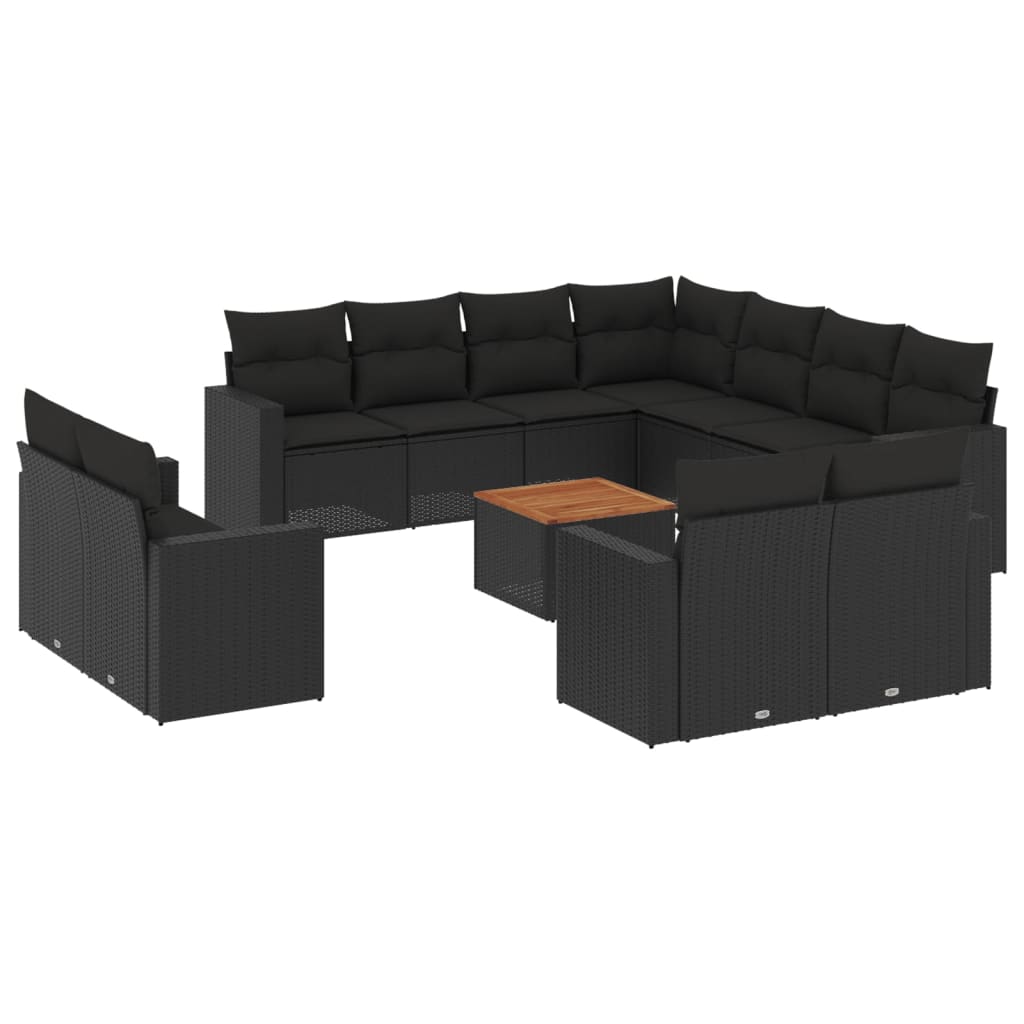 Set Divani da Giardino 12 pz con Cuscini Nero in Polyrattan - immagine 2