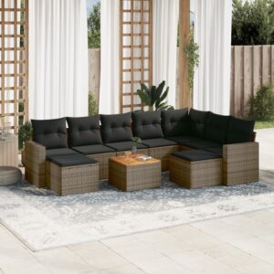 Set Divano da Giardino 10 pz con Cuscini Grigio in Polyrattan