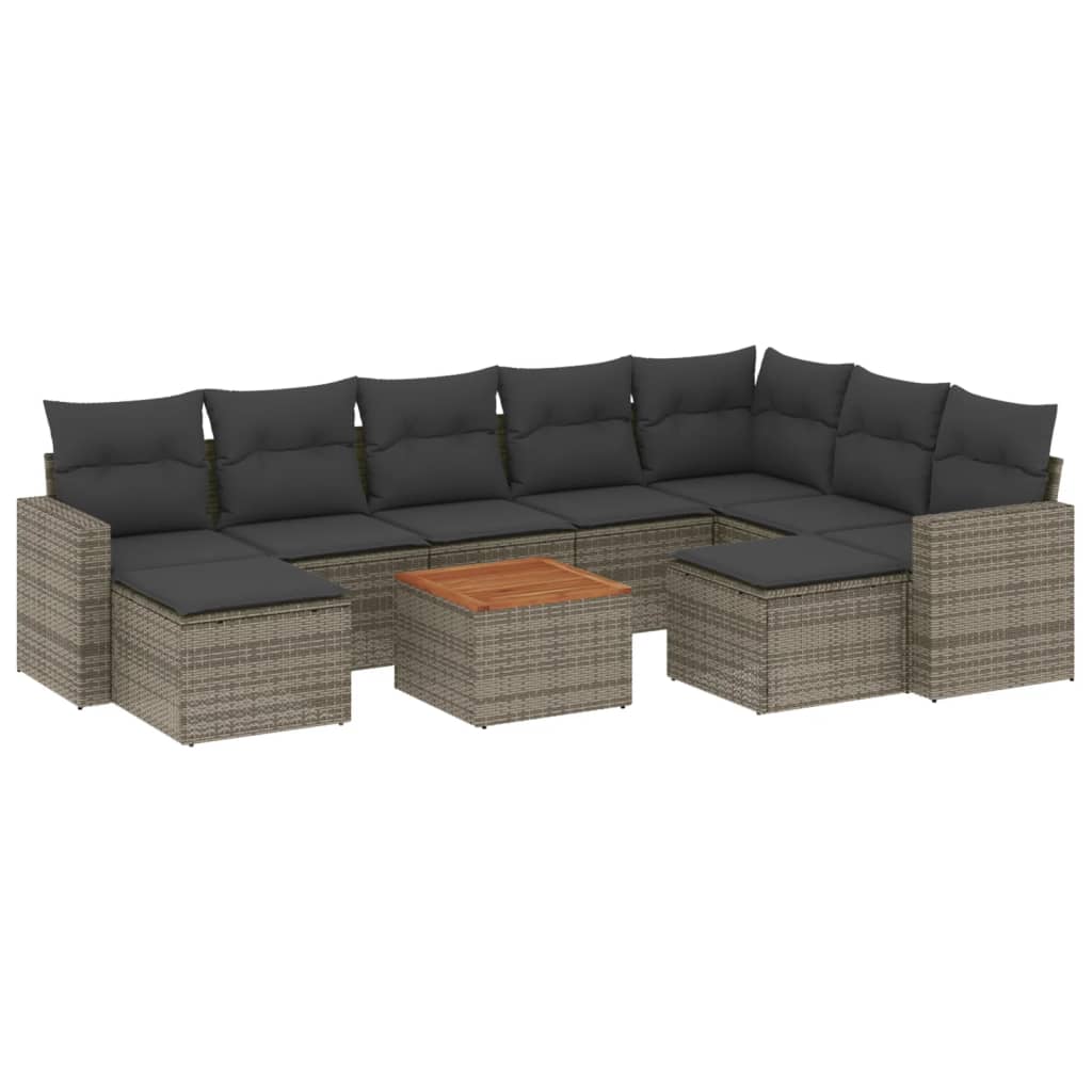Set Divano da Giardino 10 pz con Cuscini Grigio in Polyrattan - immagine 2