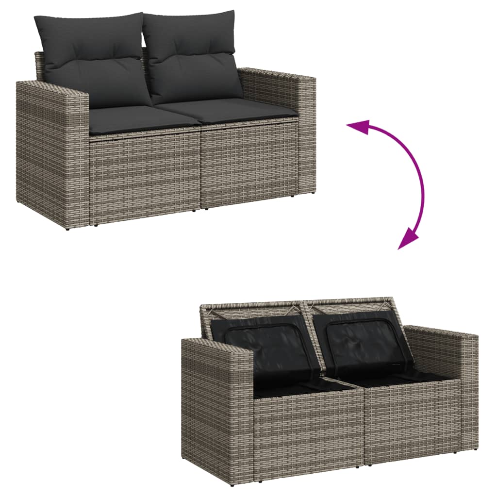 Set Divano da Giardino 10 pz con Cuscini Grigio in Polyrattan - immagine 8