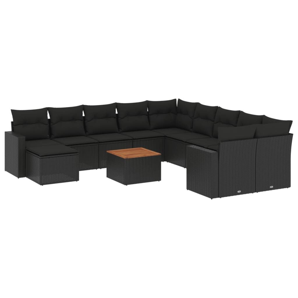Set Divani da Giardino 12 pz con Cuscini Nero in Polyrattan - immagine 2