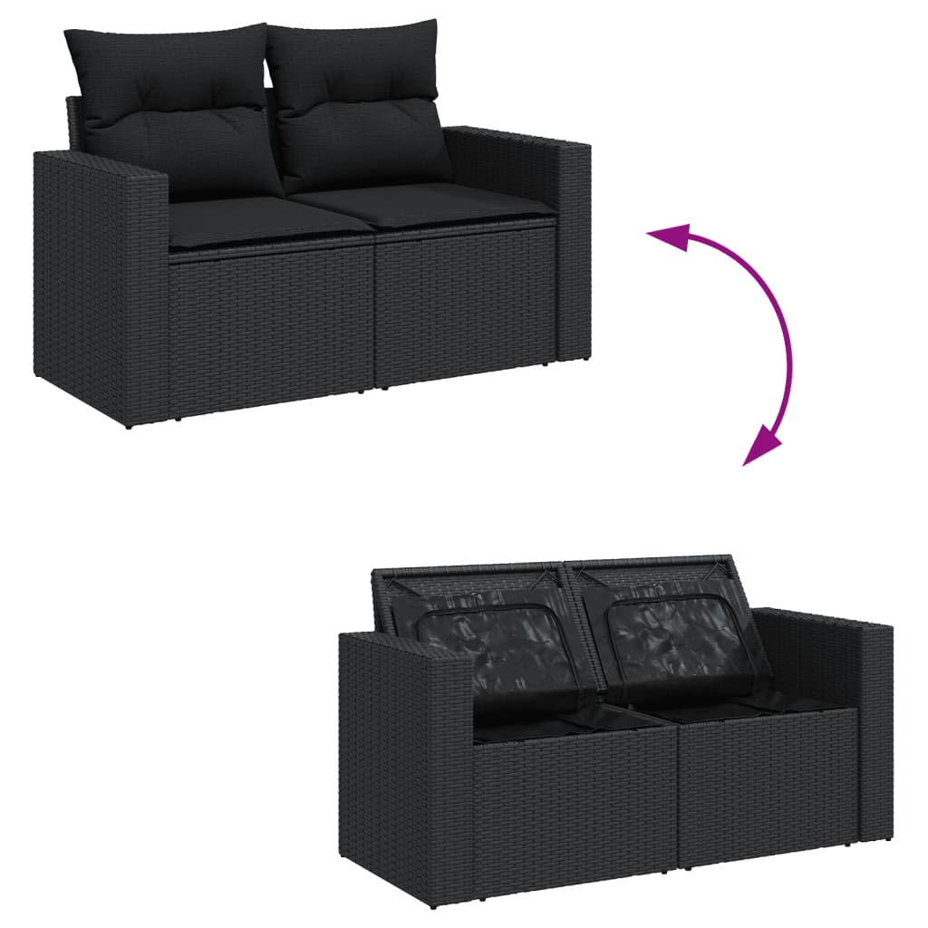 Set Divani da Giardino 13pz con Cuscini Nero in Polyrattan - immagine 3
