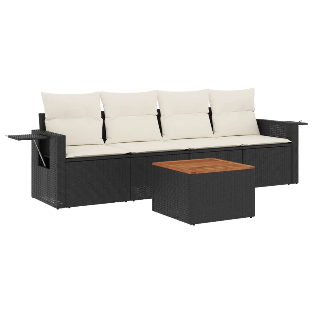 Set Divani da Giardino 5 pz con Cuscini in Polyrattan Nero - immagine 2