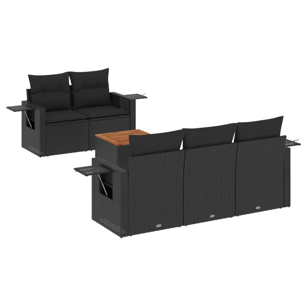 Set Divano da Giardino 6 pz con Cuscini Nero in Polyrattan - immagine 2