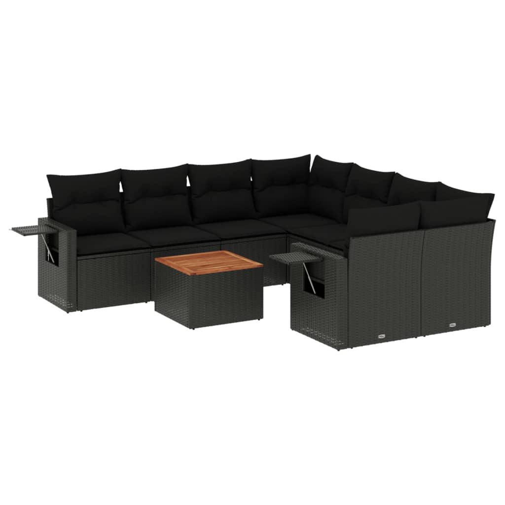 Set Divani da Giardino 9 pz con Cuscini Nero in Polyrattan - immagine 2