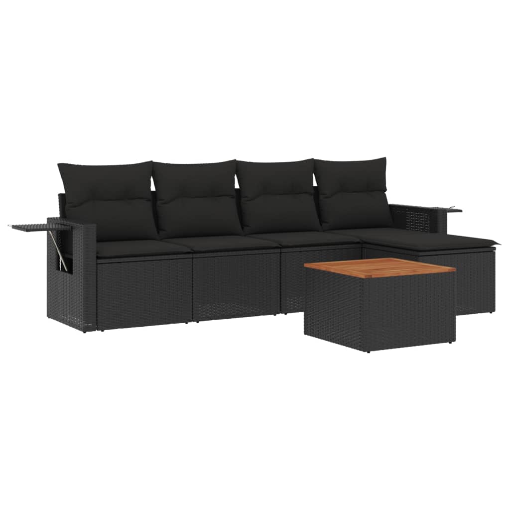 Set Divano da Giardino 6 pz con Cuscini Nero in Polyrattan - immagine 2