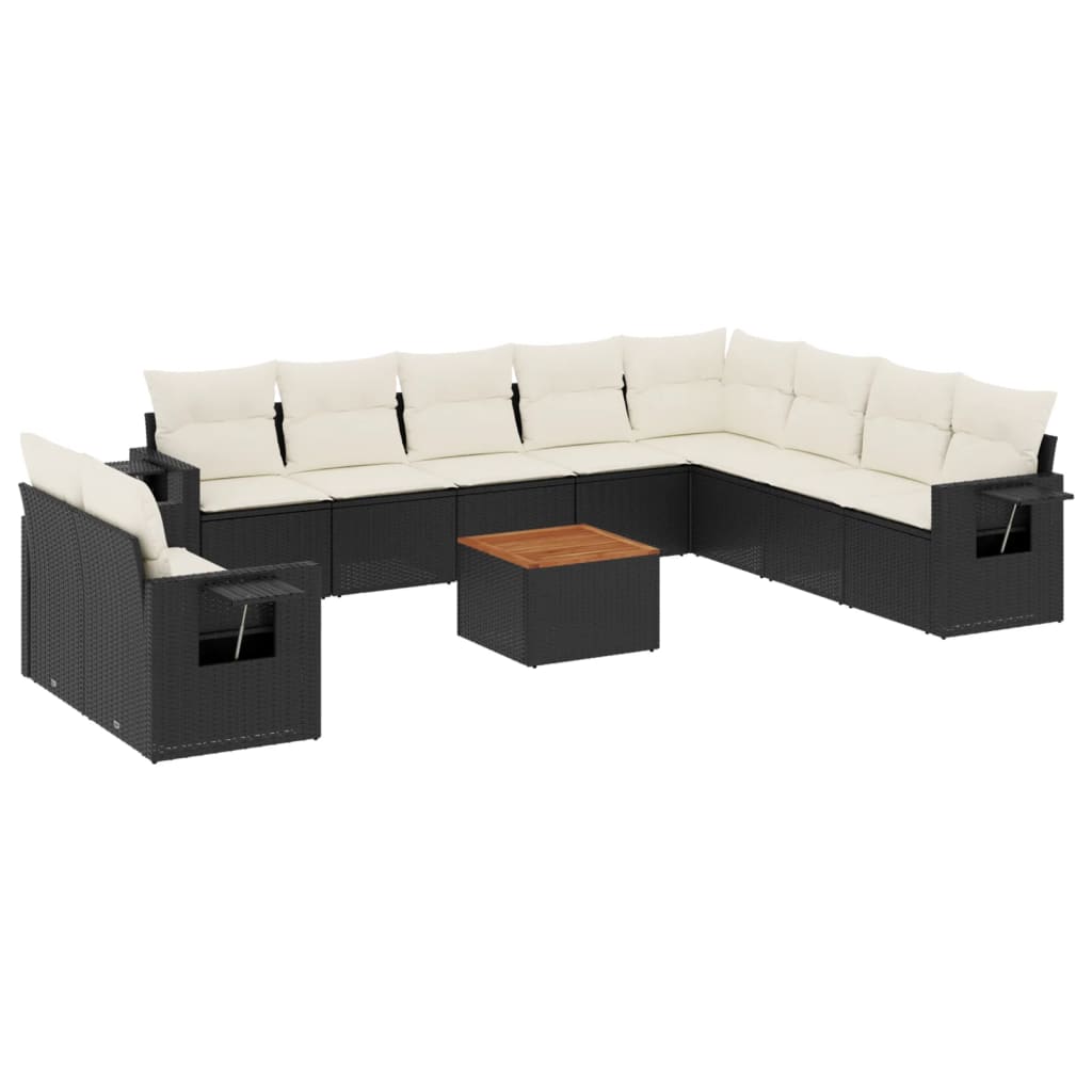Set Divani da Giardino 11 pz con Cuscini in Polyrattan Nero - immagine 2