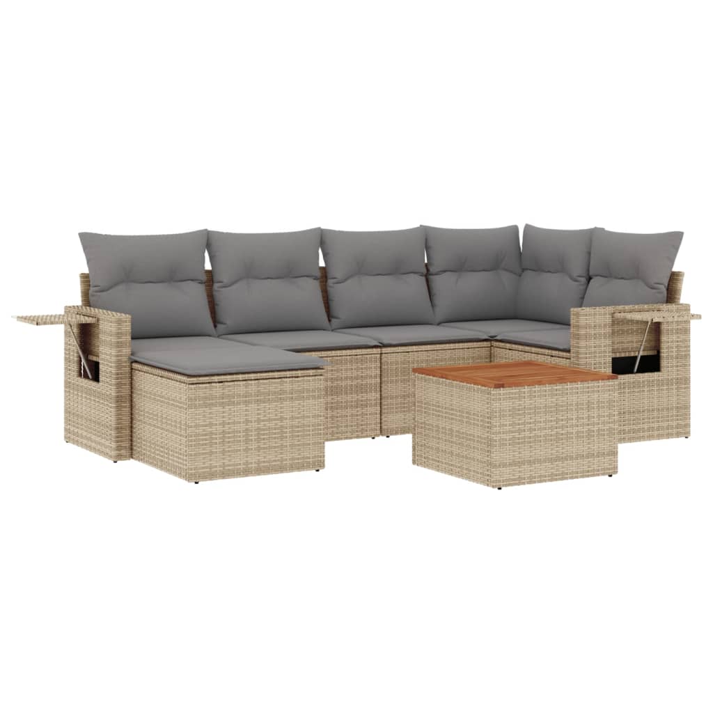 Set Divano da Giardino 7 pz con Cuscini Beige Misto Polyrattan - immagine 2