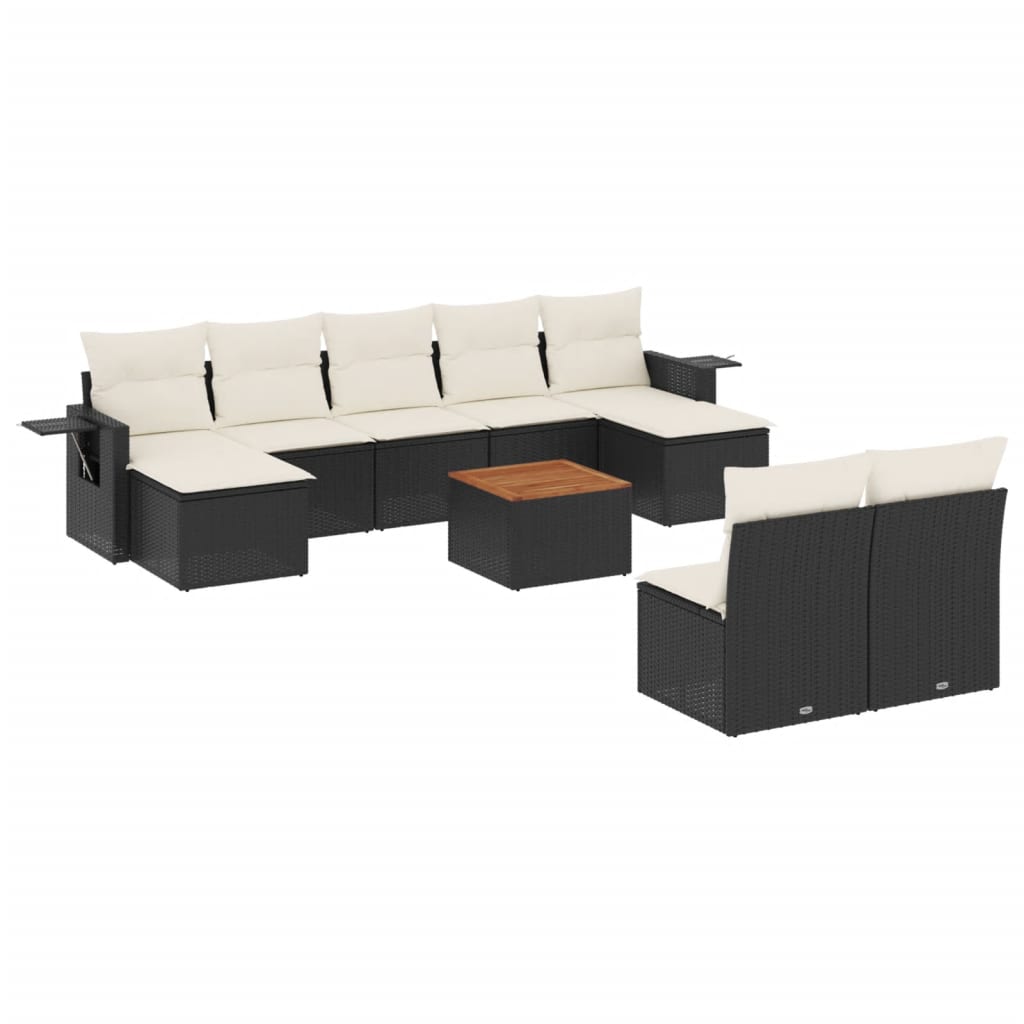 Set Divani da Giardino 10pz con Cuscini in Polyrattan Nero - immagine 2