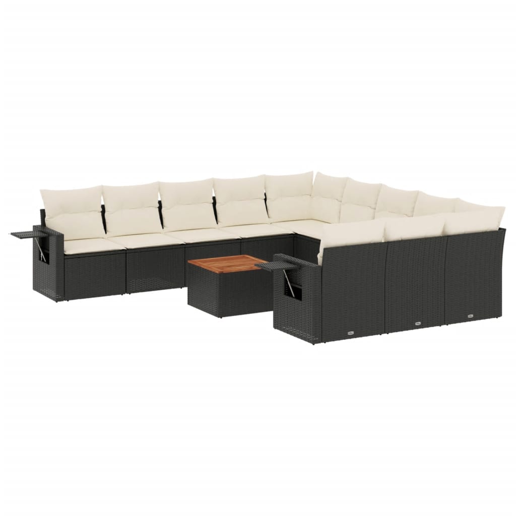 Set Divani da Giardino 12 pz con Cuscini Nero in Polyrattan - immagine 2