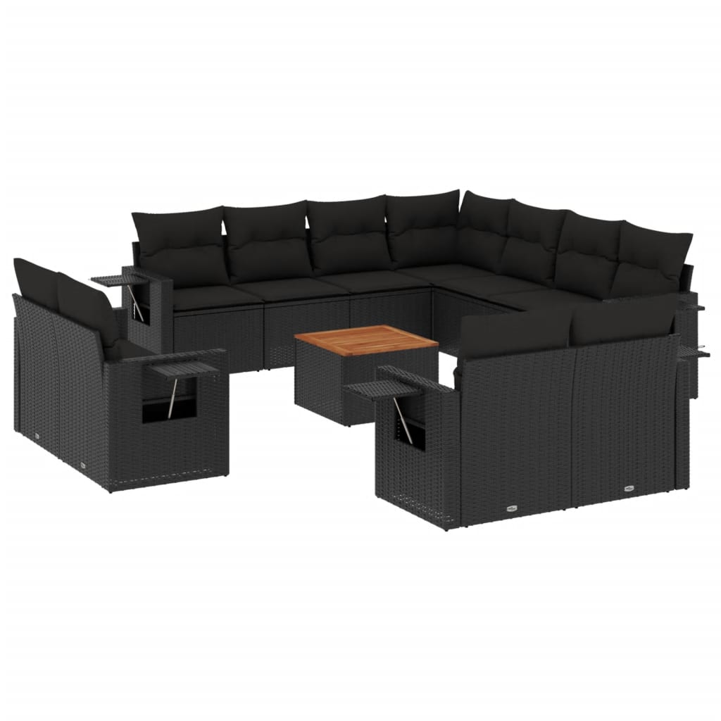 Set Divani da Giardino 12 pz con Cuscini Nero in Polyrattan - immagine 2