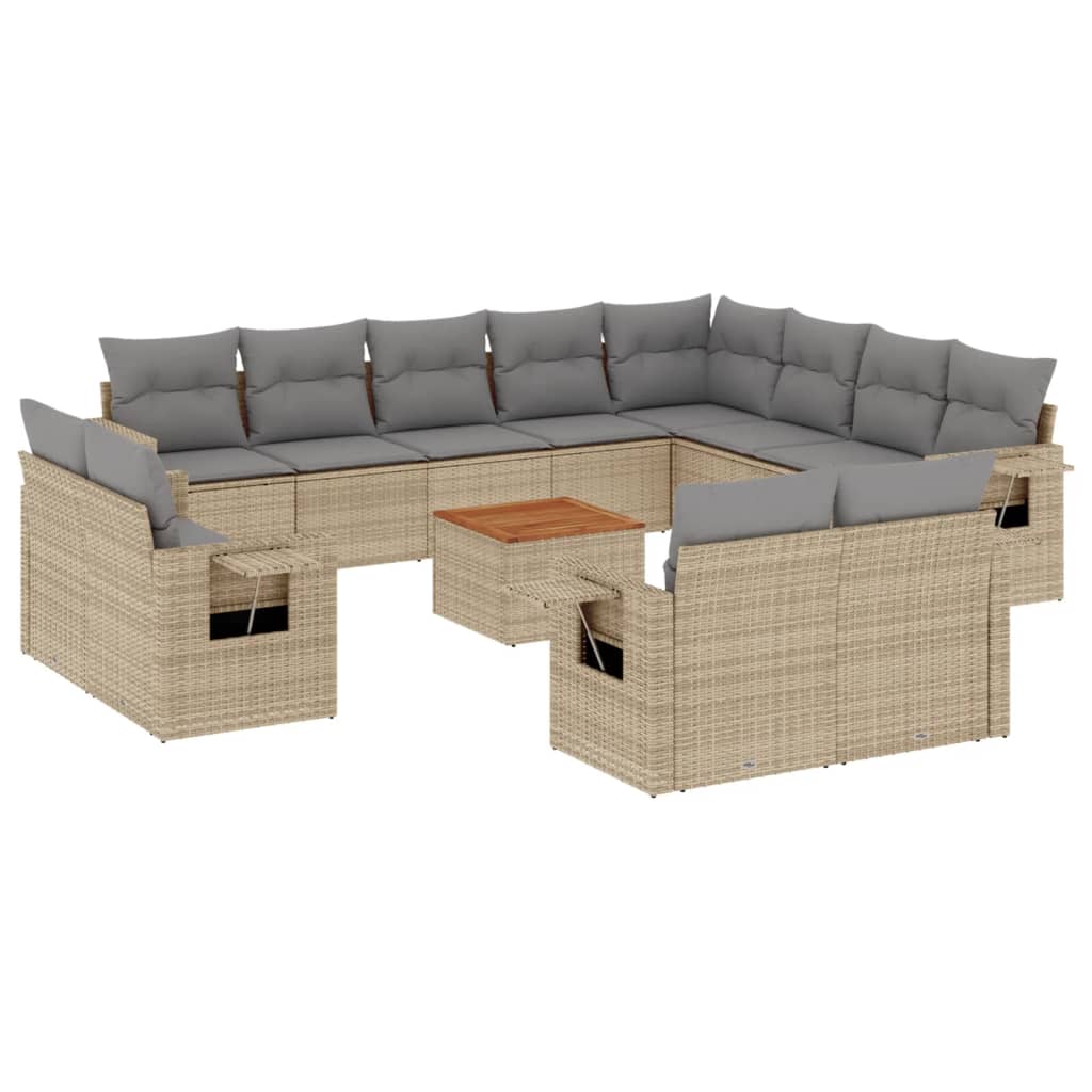 Set Divano da Giardino 13 pz con Cuscini Beige Misto Polyrattan - immagine 2