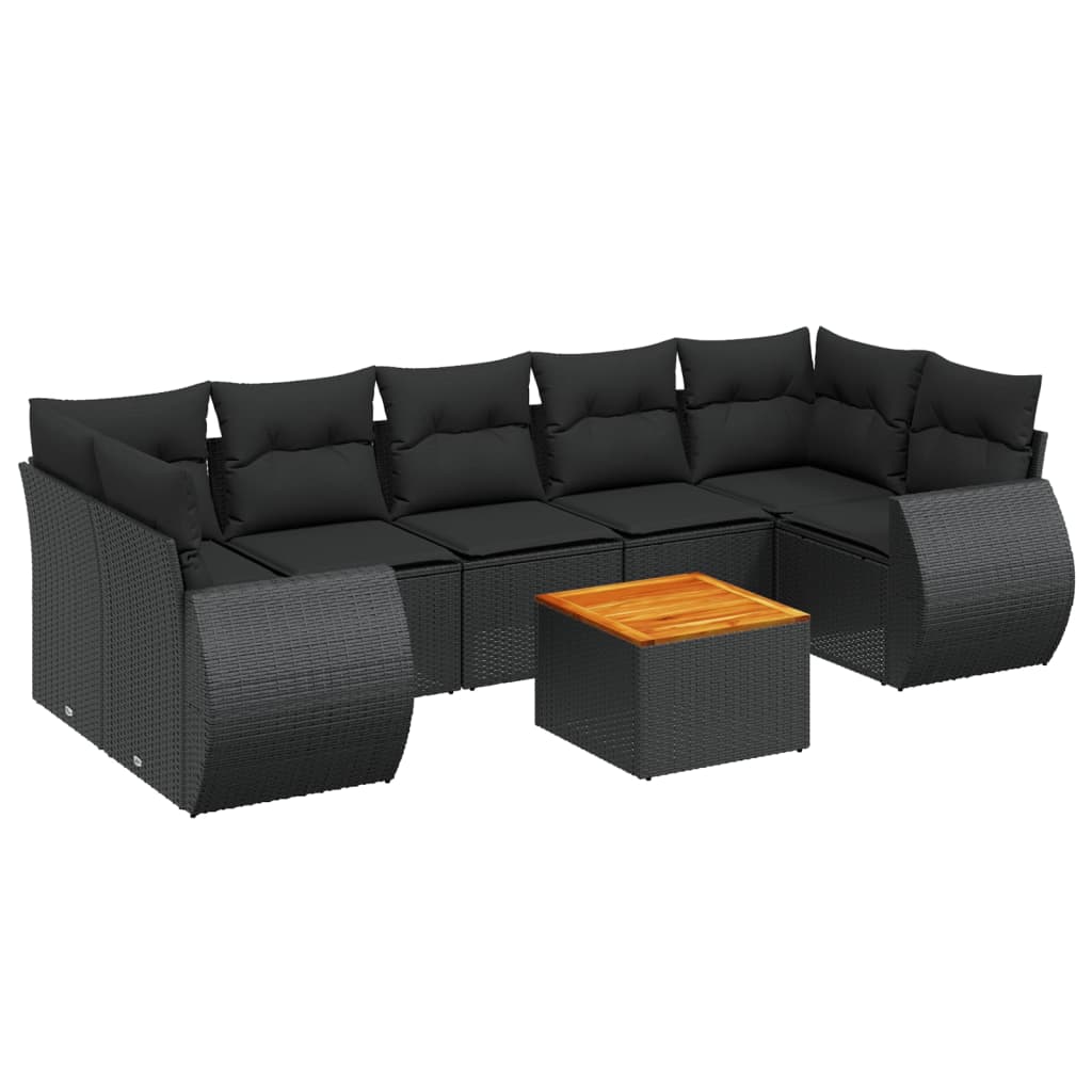 Set Divani da Giardino con Cuscini 8 pz Nero in Polyrattan - immagine 2