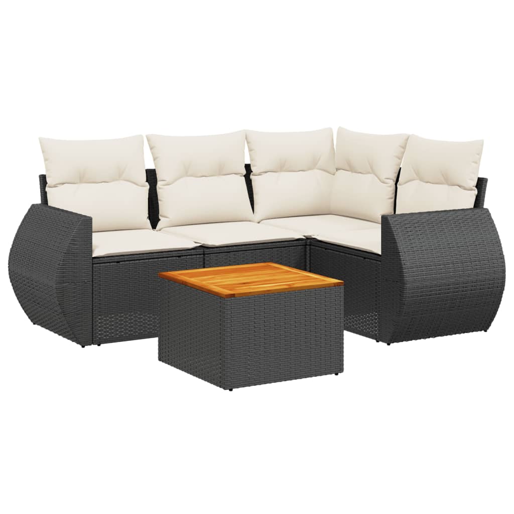 Set Divani da Giardino 5 pz con Cuscini in Polyrattan Nero - immagine 2