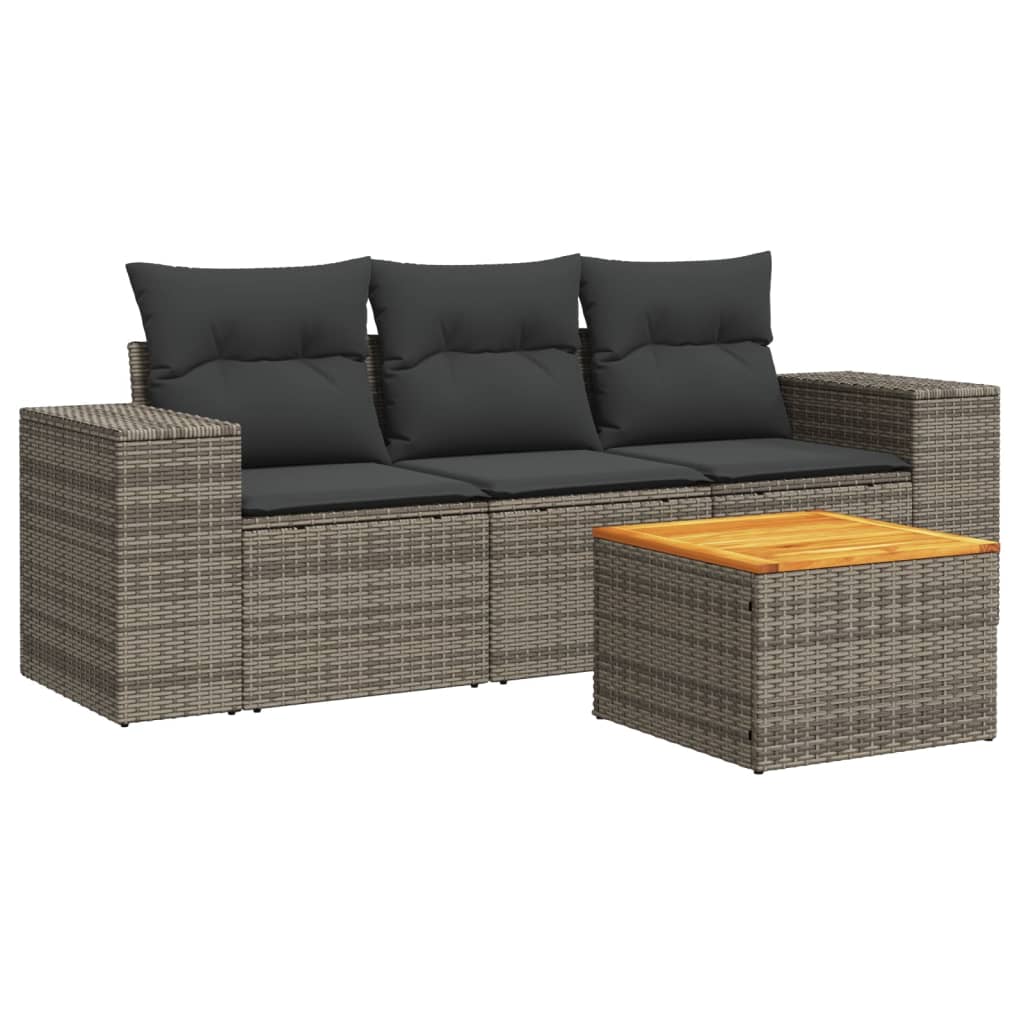 Set Divani da Giardino 4 pz con Cuscini in Polyrattan Grigio - immagine 2