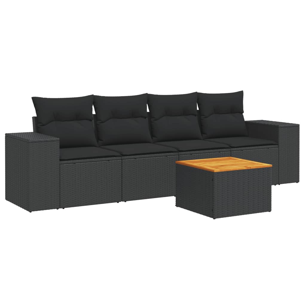 Set Divani da Giardino 5 pz con Cuscini in Polyrattan Nero - immagine 2