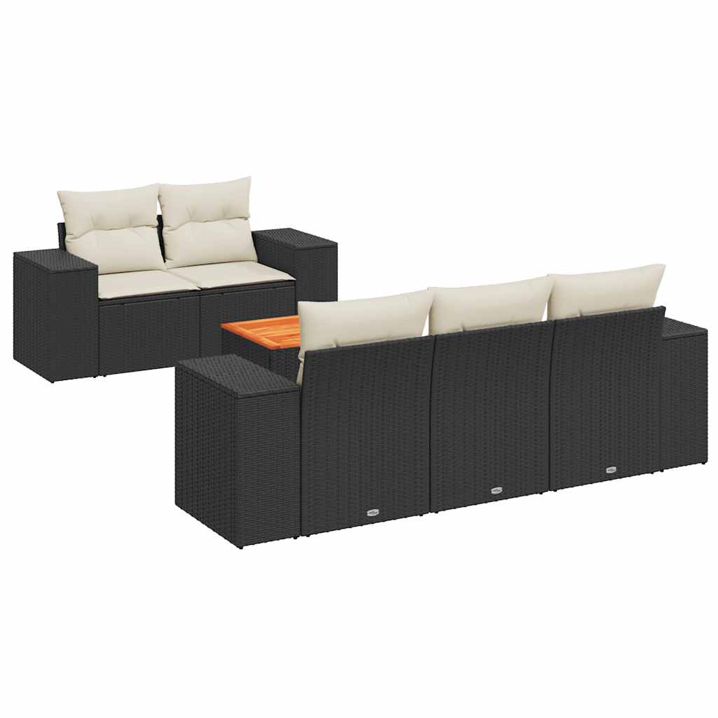 Set Divano da Giardino 6 pz con Cuscini Nero in Polyrattan - immagine 2
