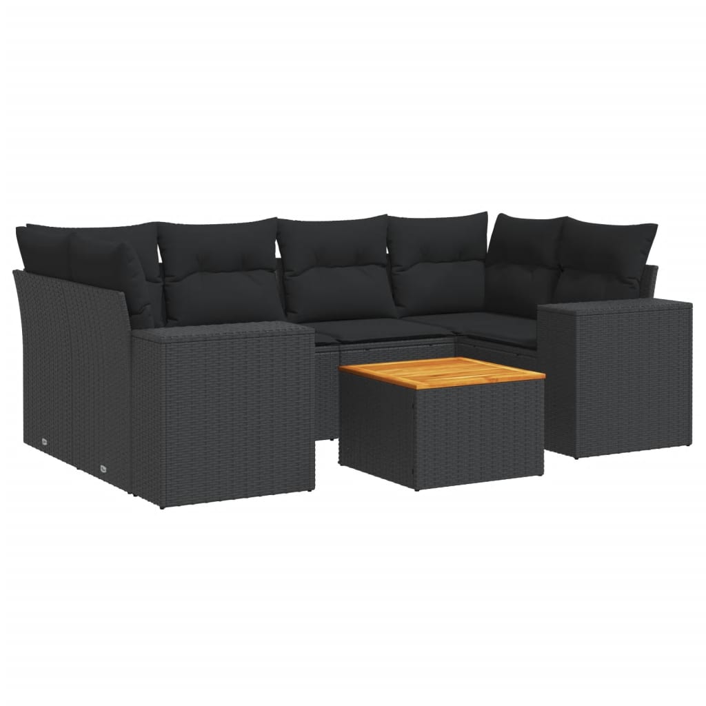 Set Divani da Giardino con Cuscini 7pz Nero Polyrattan - immagine 2