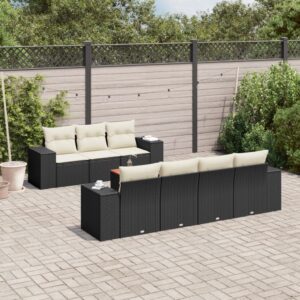Set Divani da Giardino con Cuscini 8 pz Nero in Polyrattan