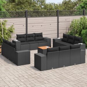 Set Divani da Giardino 13pz con Cuscini Nero in Polyrattan